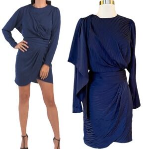 RONNY Kobo Mini Dress Shanaya Navy Blue Designer Cocktail Long Sleeves Small NWT